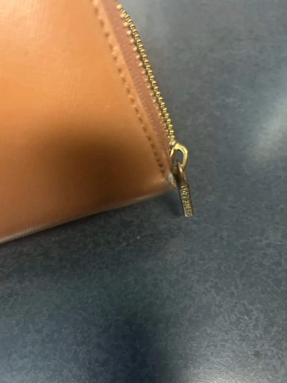 Tory Burch Cognac Leather Wristlet with Gold Logo